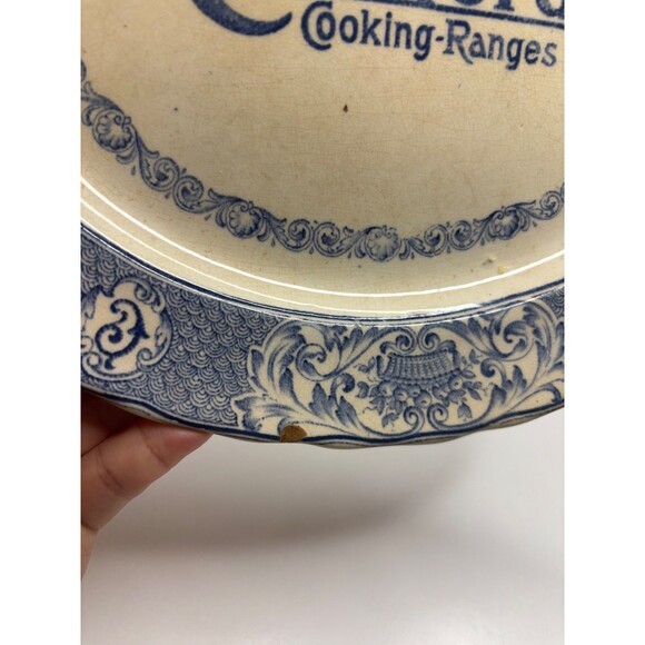 Antique Blue Transferware Crawford Cooking Ranges Advertising Platter. (AS IS) - Picture 4 of 10